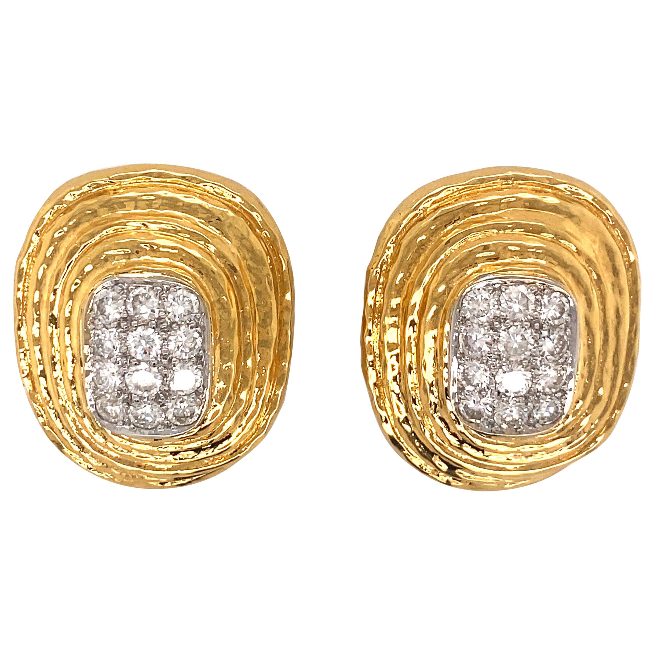 David Webb 18K Yellow Gold, Platinum, Diamond Earrings