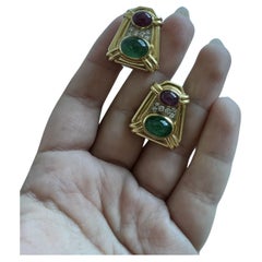 DAVID WEBB Ohrringe aus 18 Karat Gelbgold, Platin, Diamanten, Smaragden und Rubinen, Vintage