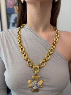 DAVID WEBB 18k Yellow Gold, Platinum & Diamond Maltese Sautoir Necklace 1960s