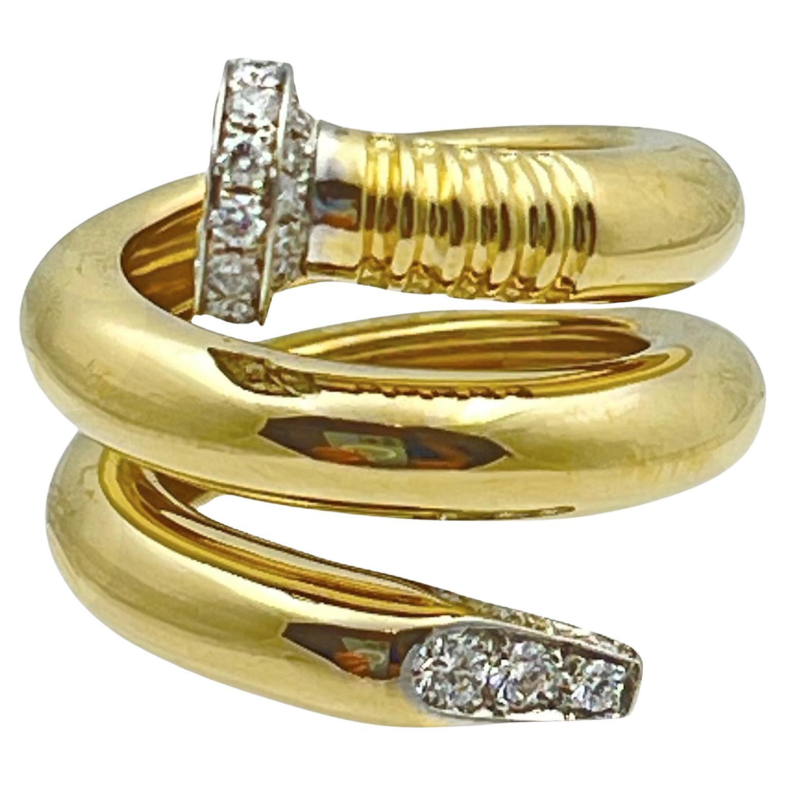Brilliant Cut David Webb 18k Yellow Gold Platinum Diamond Nail Ring