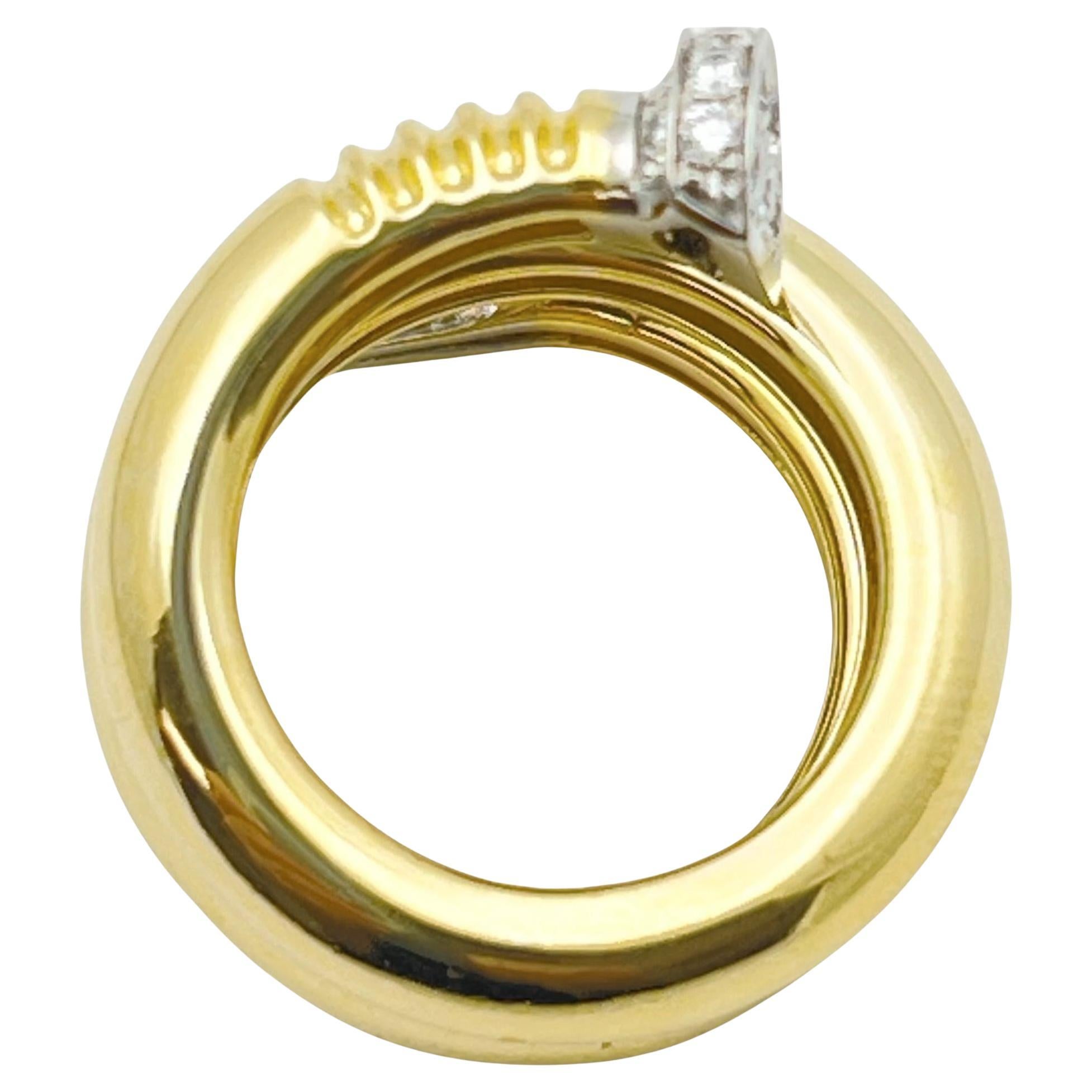 Women's or Men's David Webb 18k Yellow Gold Platinum Diamond Nail Ring