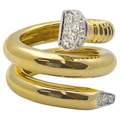 David Webb 18k Yellow Gold Platinum Diamond Nail Ring