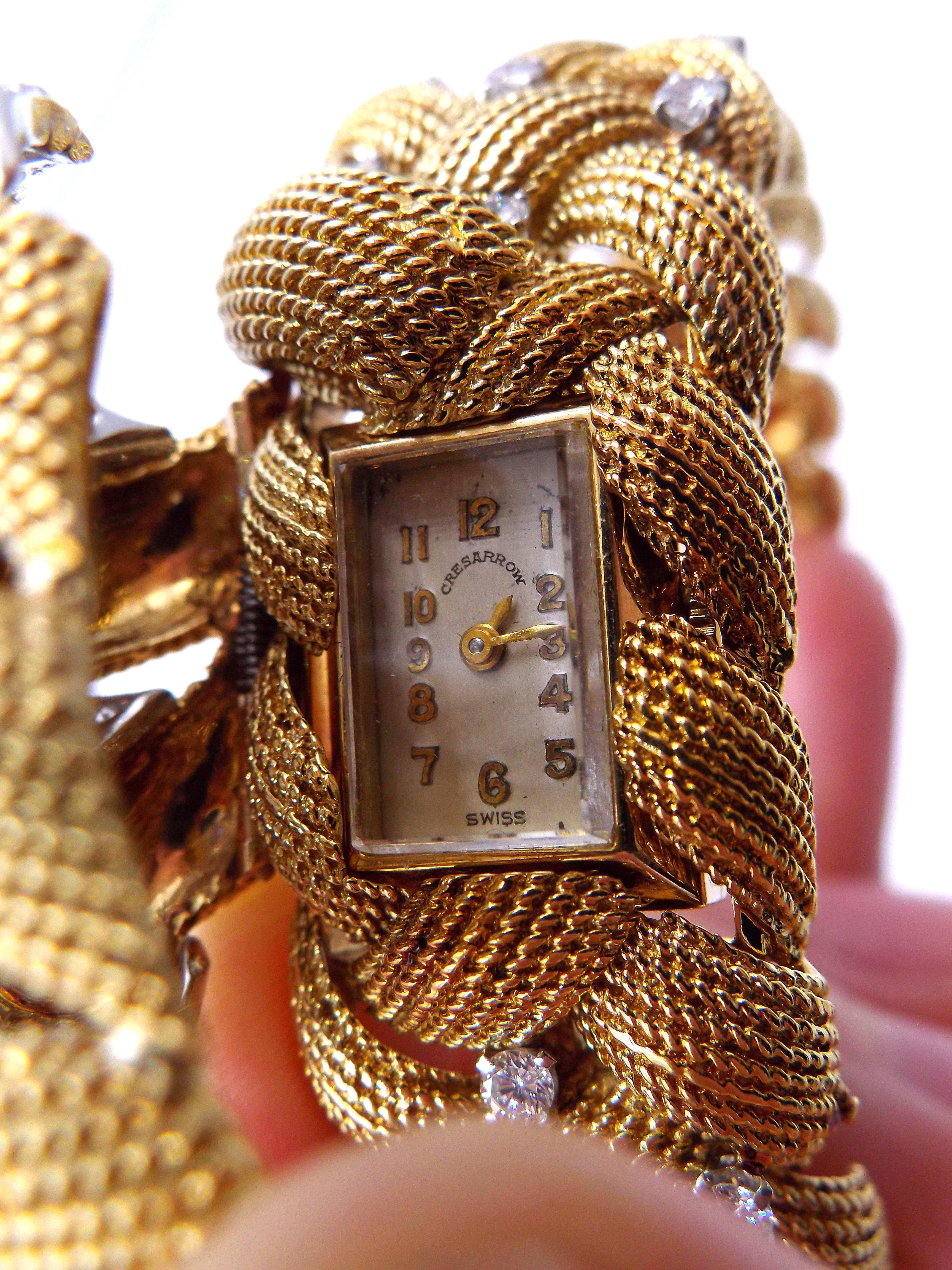David Webb 18K Yellow Gold Platinum Diamond Wristwatch Bracelet For Sale 1