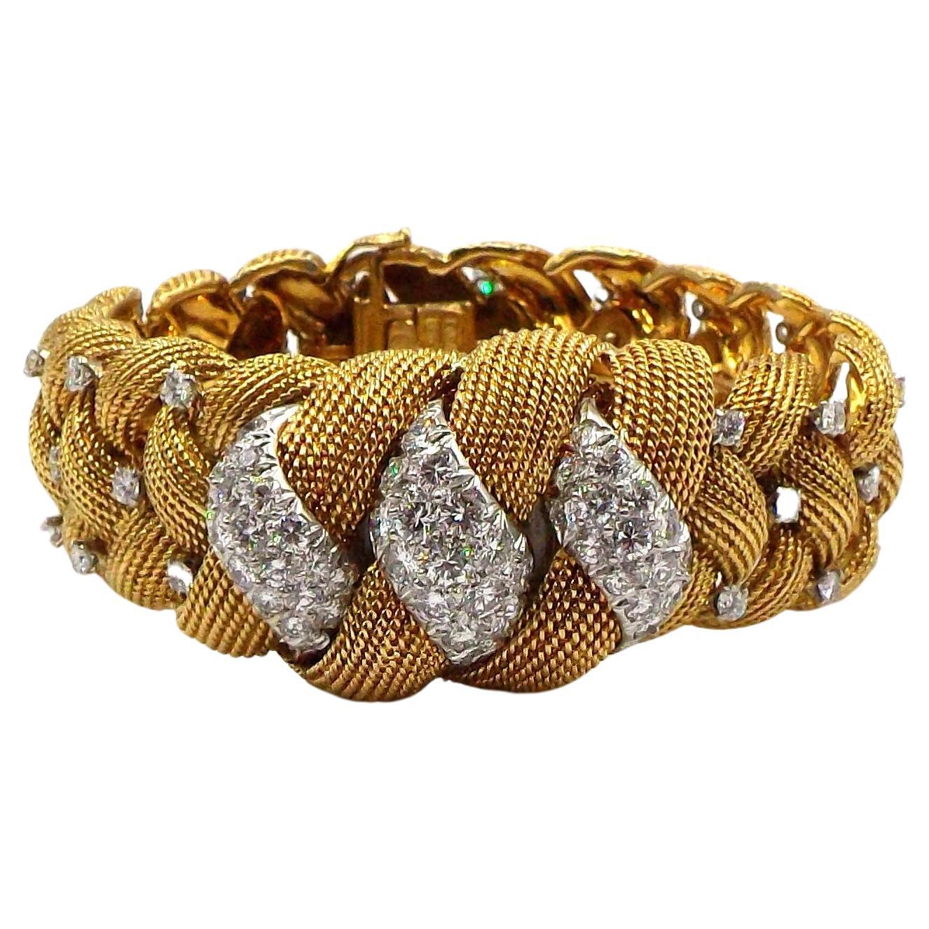 David Webb 18K Yellow Gold Platinum Diamond Wristwatch Bracelet For Sale