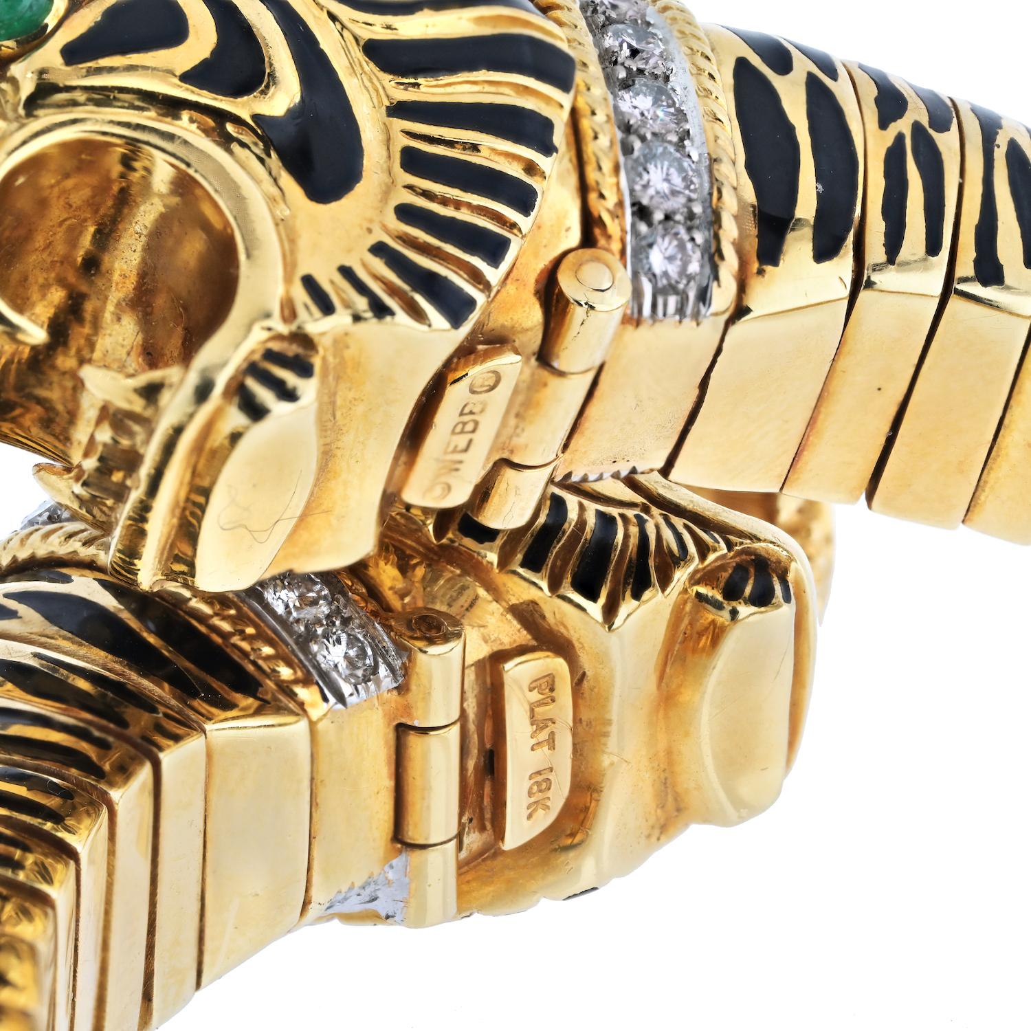David Webb - Bracelet en or jaune 18 carats, platine, double tigre, animal en émail noir Excellent état - En vente à New York, NY