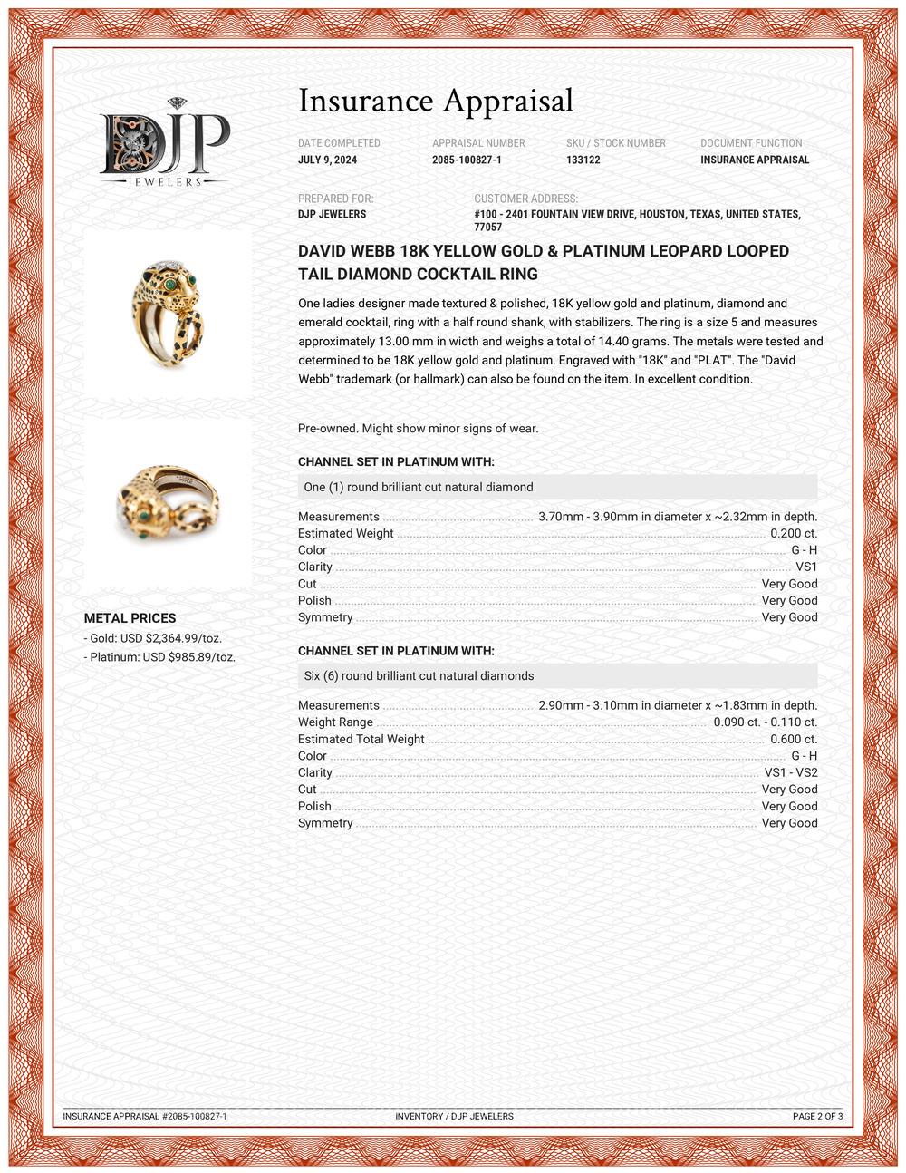 David Webb 18K Yellow Gold & Platinum Leopard Looped Tail Diamond Cocktail Ring For Sale 5