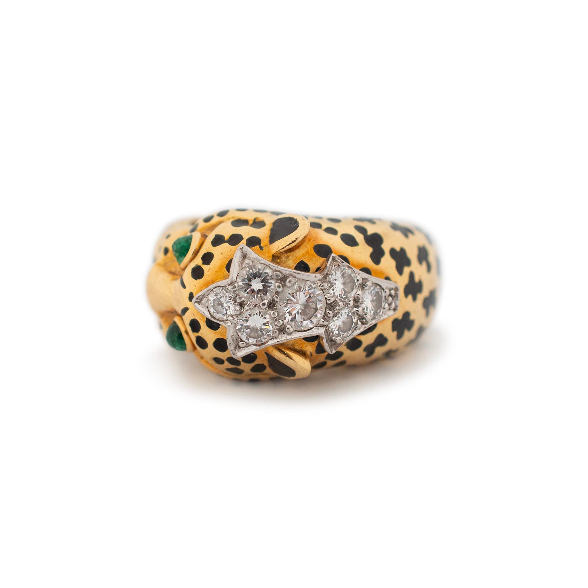 Women's David Webb 18K Yellow Gold & Platinum Leopard Looped Tail Diamond Cocktail Ring For Sale