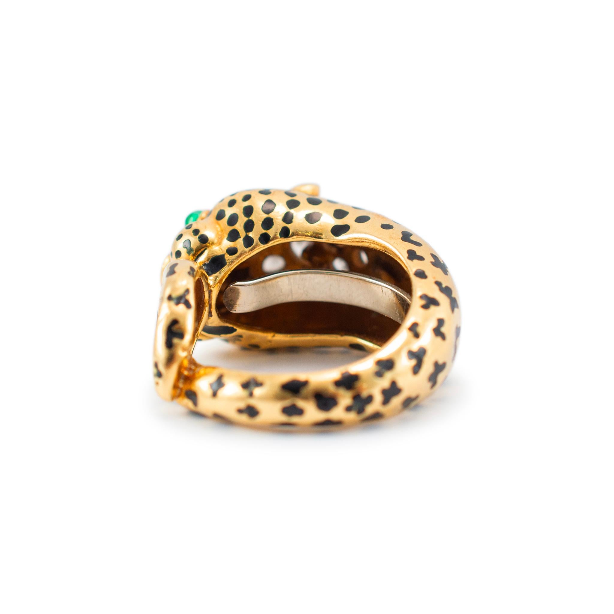 David Webb 18K Yellow Gold & Platinum Leopard Looped Tail Diamond Cocktail Ring For Sale 1