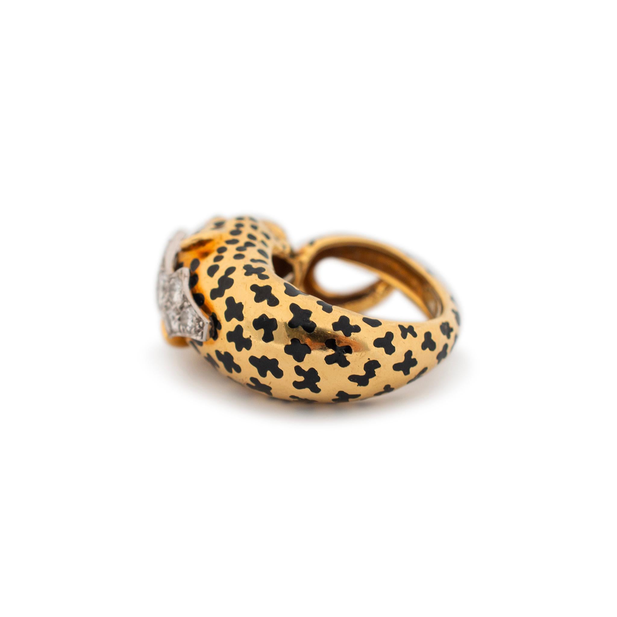 David Webb 18K Yellow Gold & Platinum Leopard Looped Tail Diamond Cocktail Ring For Sale 2