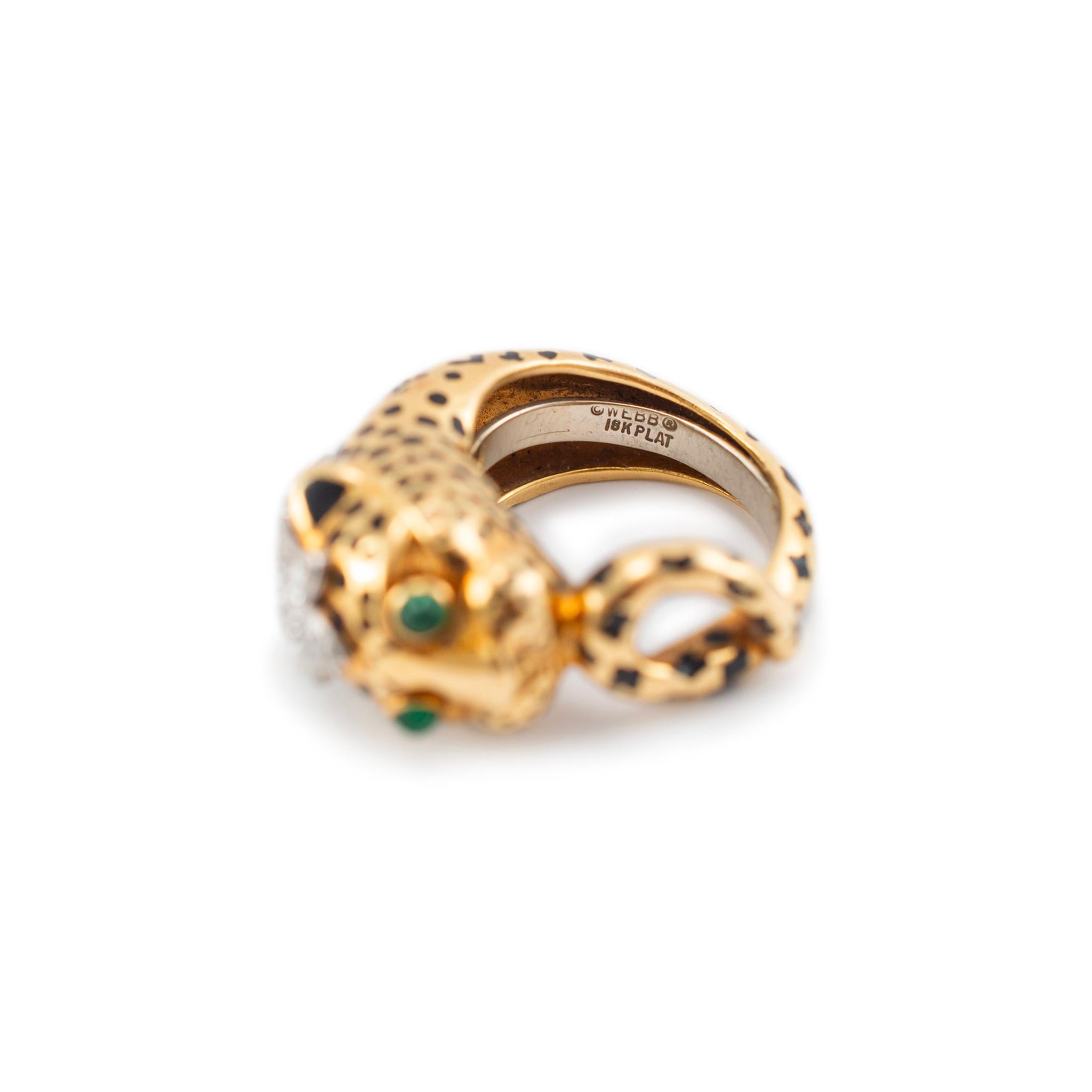 David Webb 18K Yellow Gold & Platinum Leopard Looped Tail Diamond Cocktail Ring For Sale 3