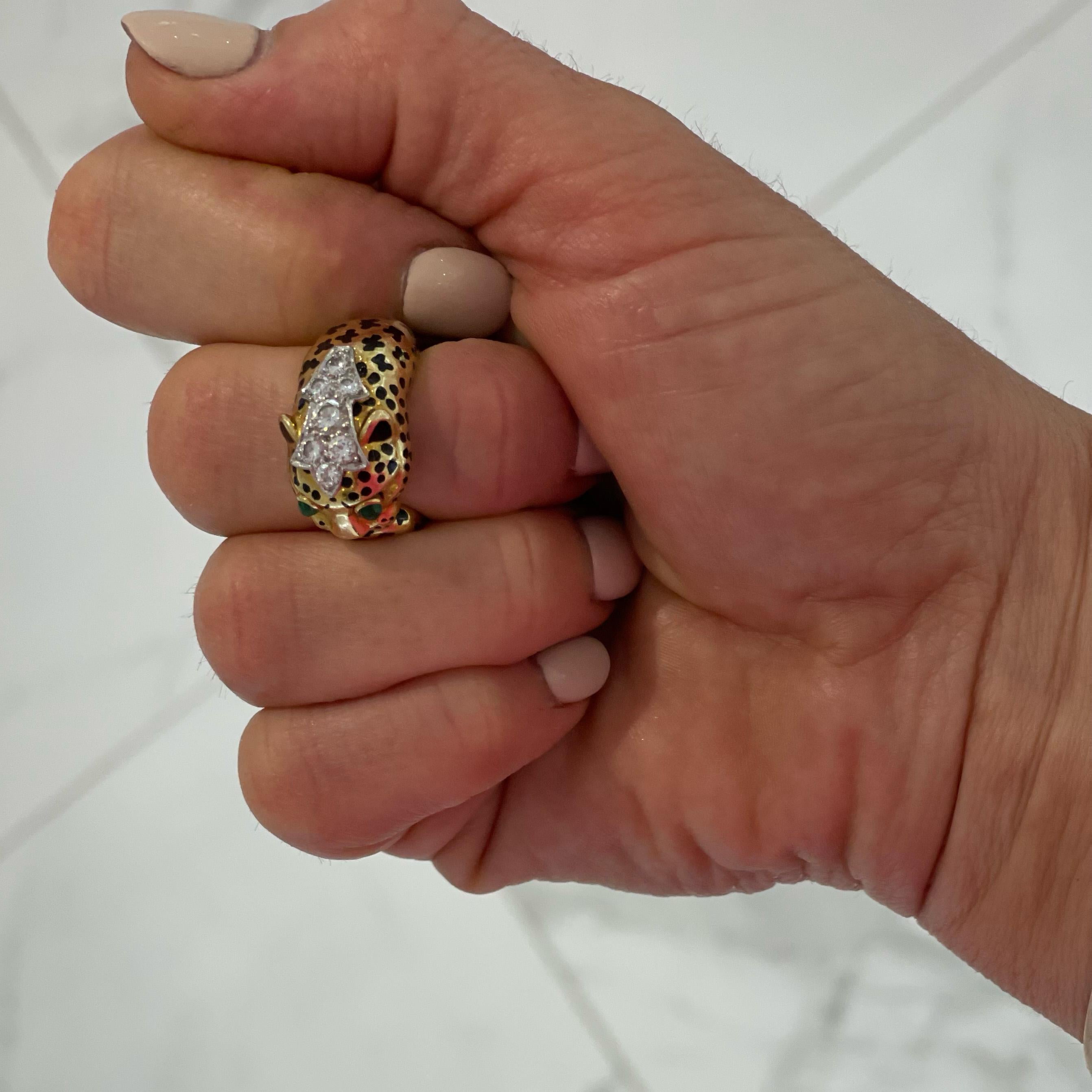 David Webb 18K Yellow Gold & Platinum Leopard Looped Tail Diamond Cocktail Ring For Sale 4