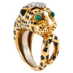 David Webb: 18 Karat Gelbgold & Platin Diamant-Cocktailring mit Leopardenschliff-Schleife mit Schleife