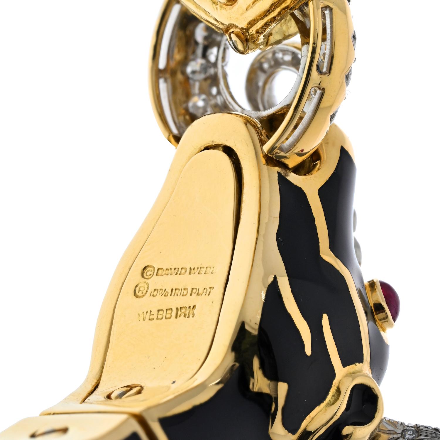 De las mujeres David Webb Pulsera de oro amarillo de 18 quilates, platino, rubí y esmalte negro de diamantes en venta