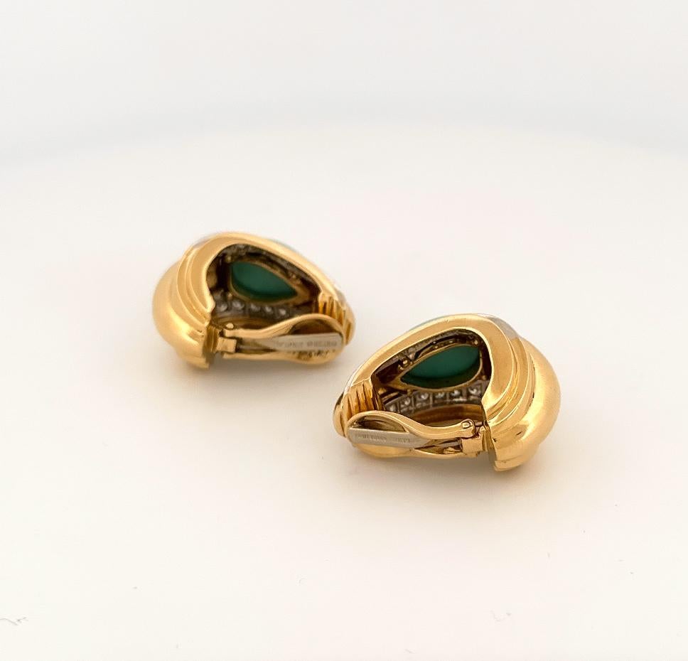 David Webb 18k Yellow Gold & Platinum Turquoise & Diamond Half Hoop Earrings 4