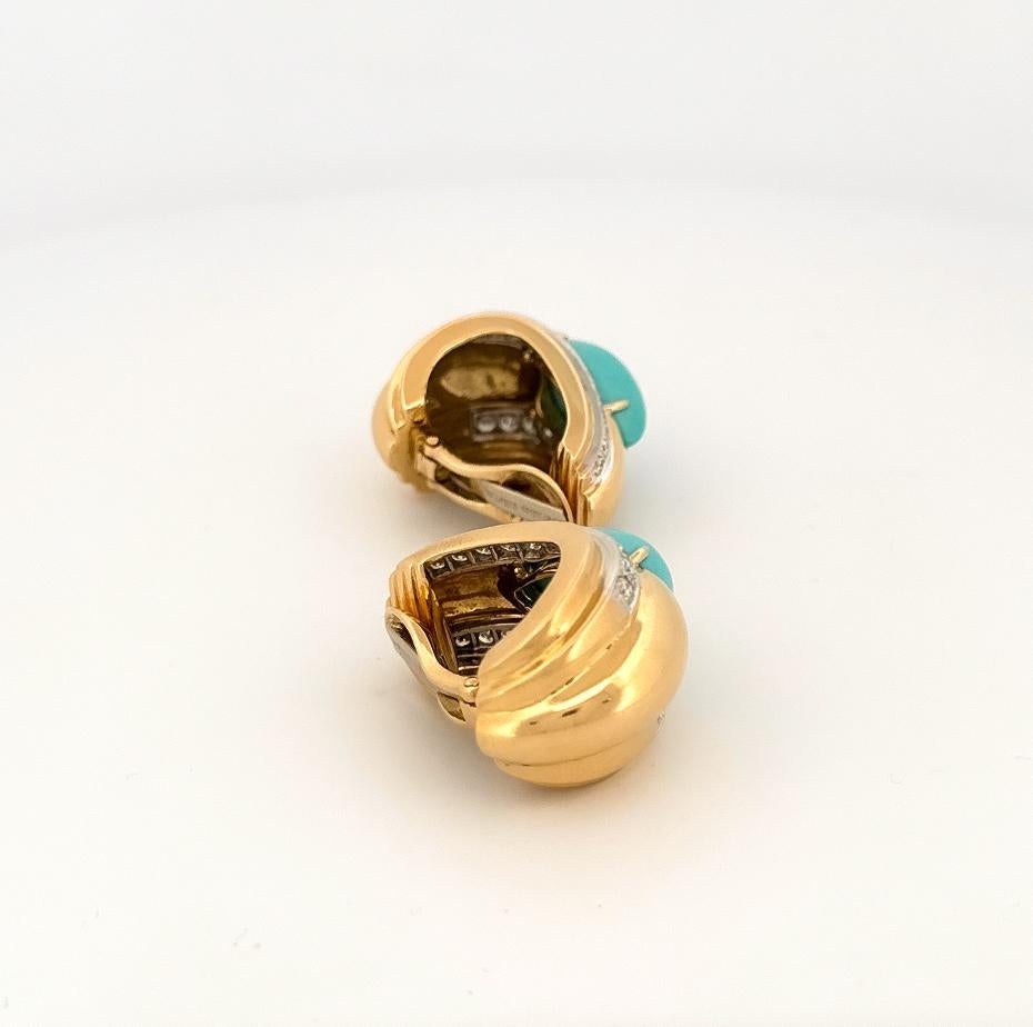 David Webb 18k Yellow Gold & Platinum Turquoise & Diamond Half Hoop Earrings 5