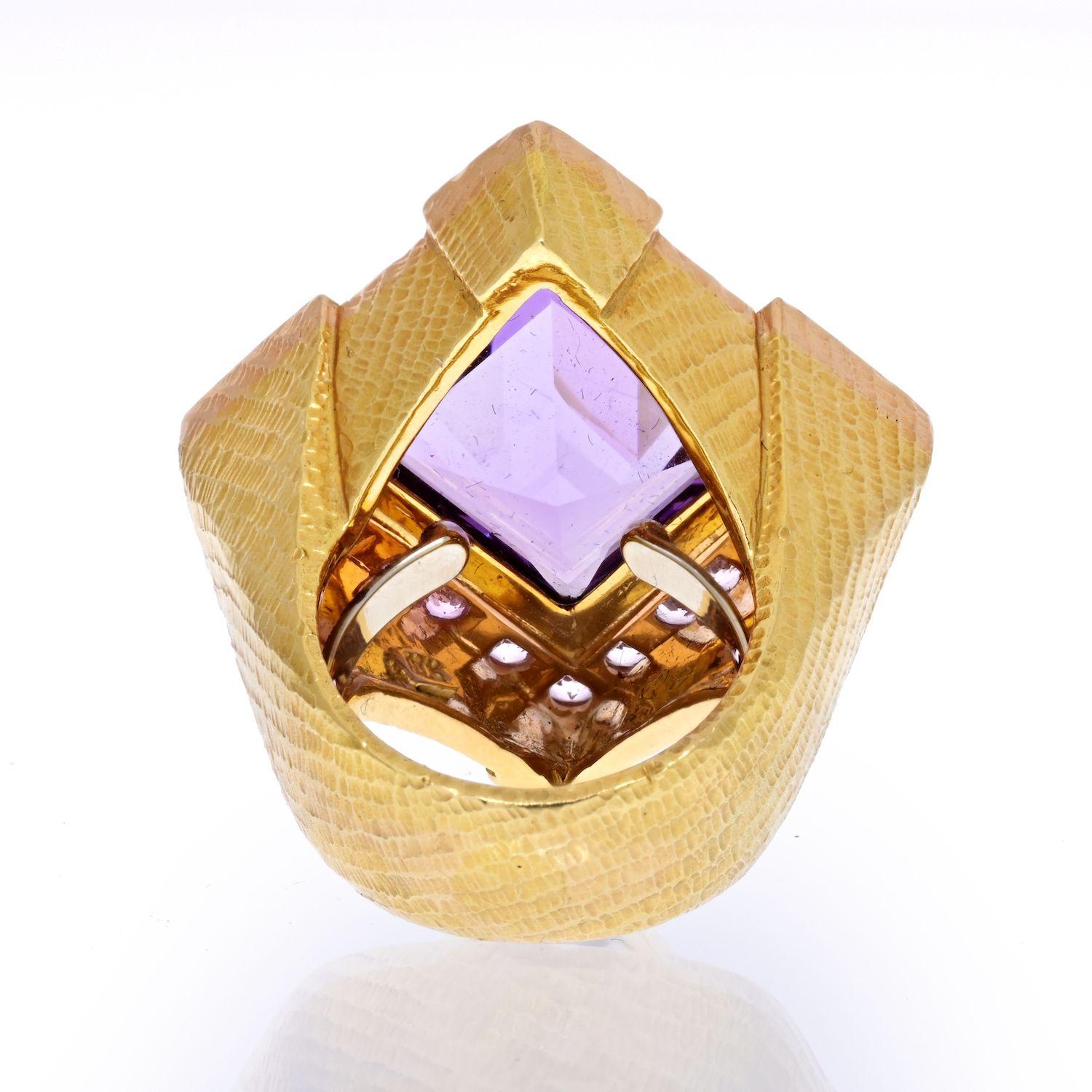 Modern David Webb 18k Yellow Gold Purple Amethyst Rhombus Ring For Sale