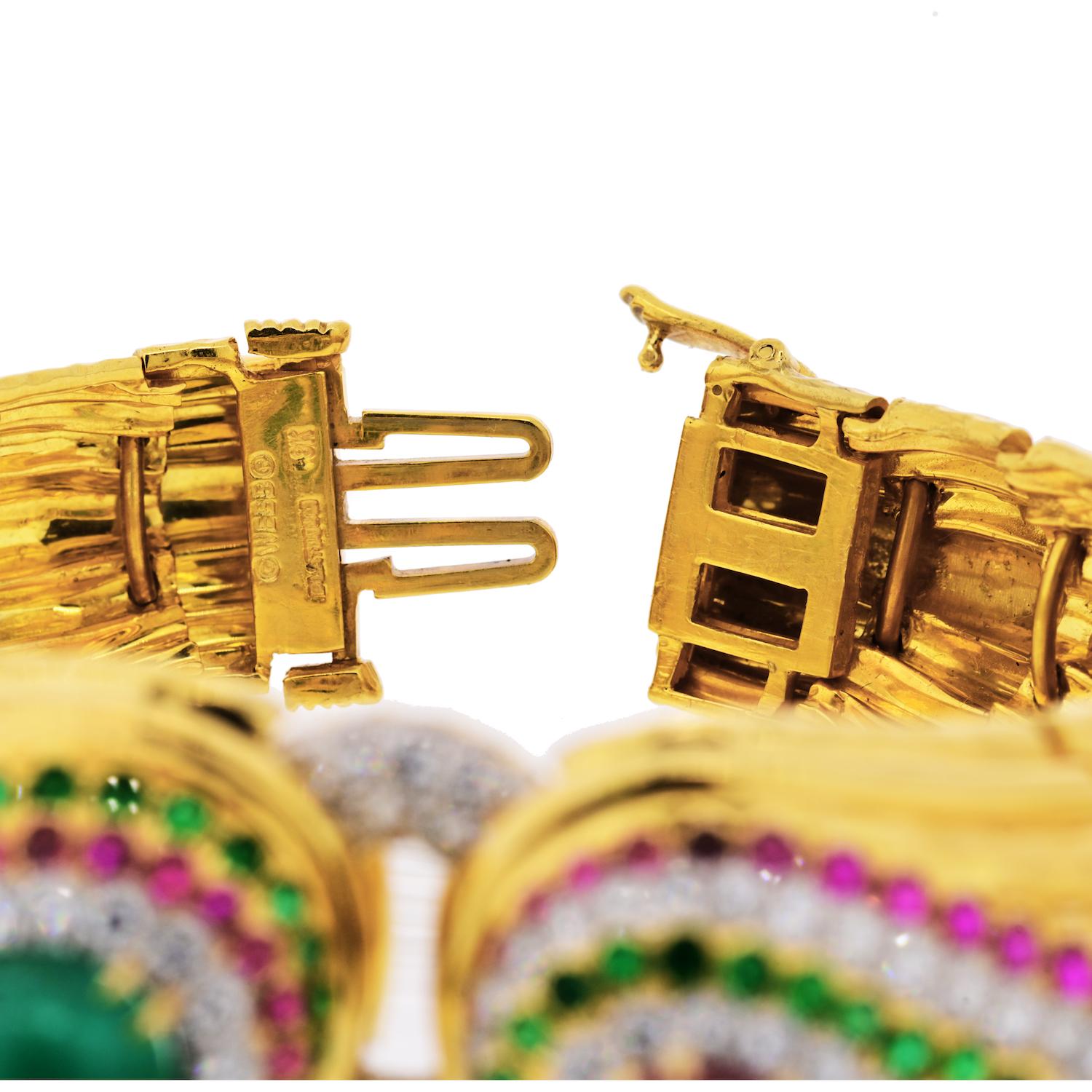David Webb, bracelet Raja Tears en or jaune 18 carats, émeraudes vertes, rubis et diamants Excellent état - En vente à New York, NY