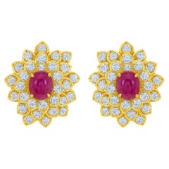 David Webb 18K Yellow Gold Red Coral and Diamond Earrings