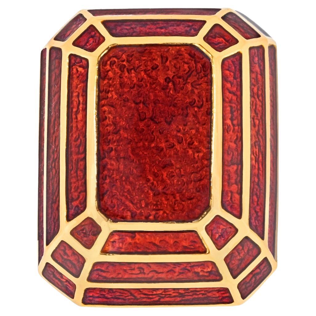 David Webb 18K Yellow Gold Red Enamel Cocktail Ring