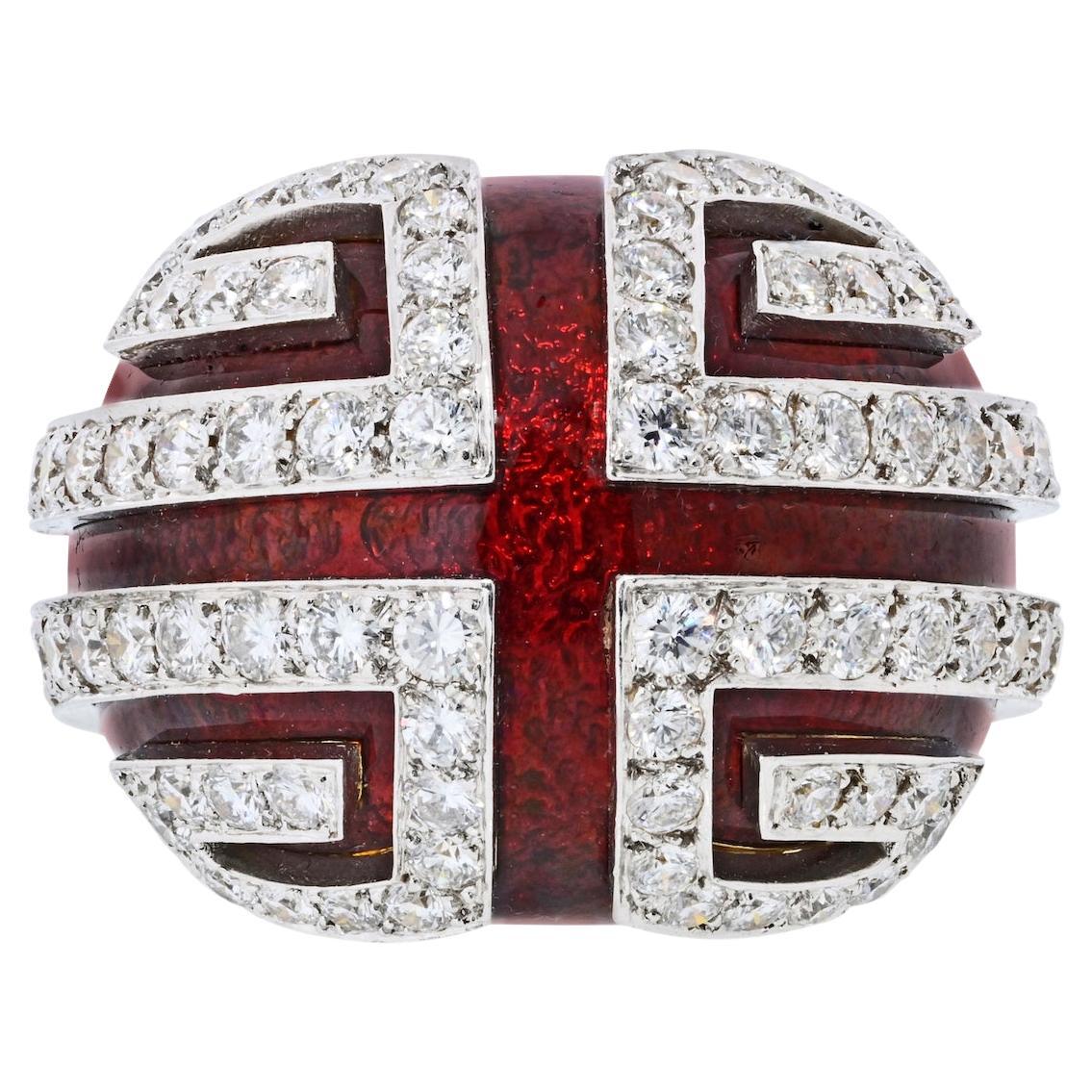 David Webb 18K Yellow Gold Red Enamel Diamond Cocktail Ring im Angebot