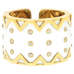 David Webb Bracelet RickRack en or jaune 18 carats, émail blanc et diamants