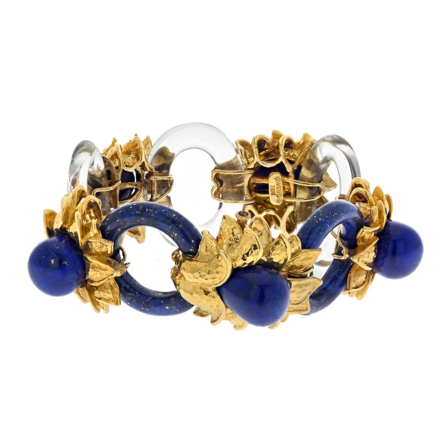 Moderne David Webb - Bracelet en or jaune 18 carats, cristal de roche et lapis-lazuli en vente