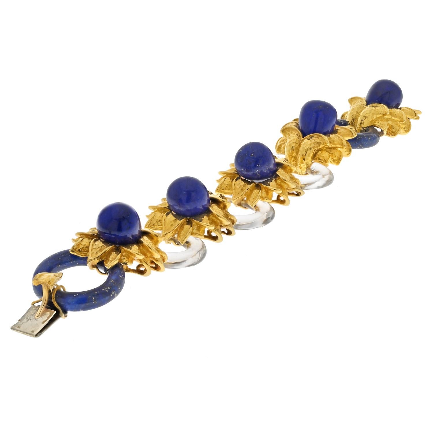 David Webb - Bracelet en or jaune 18 carats, cristal de roche et lapis-lazuli Excellent état - En vente à New York, NY