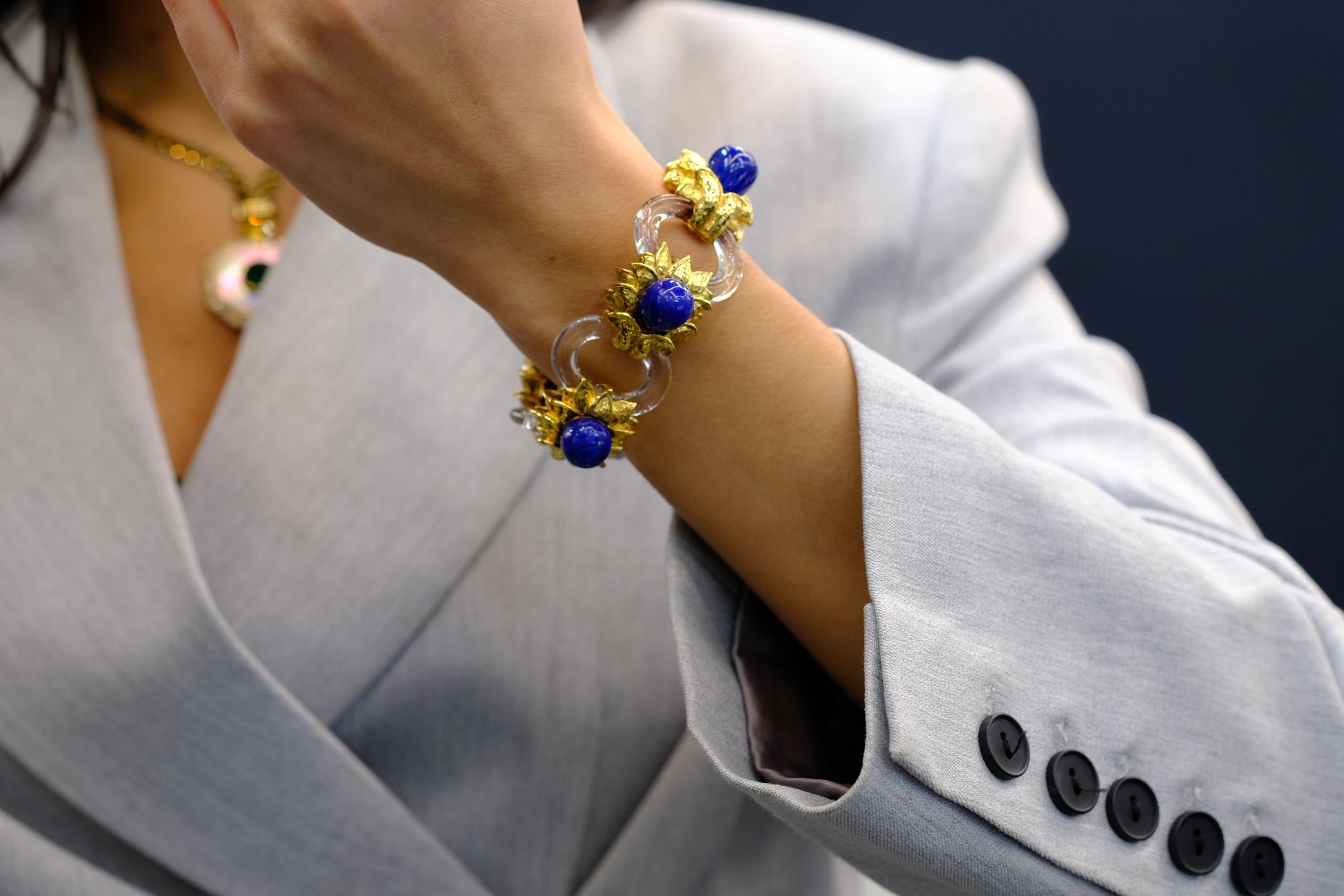 David Webb - Bracelet en or jaune 18 carats, cristal de roche et lapis-lazuli en vente 2
