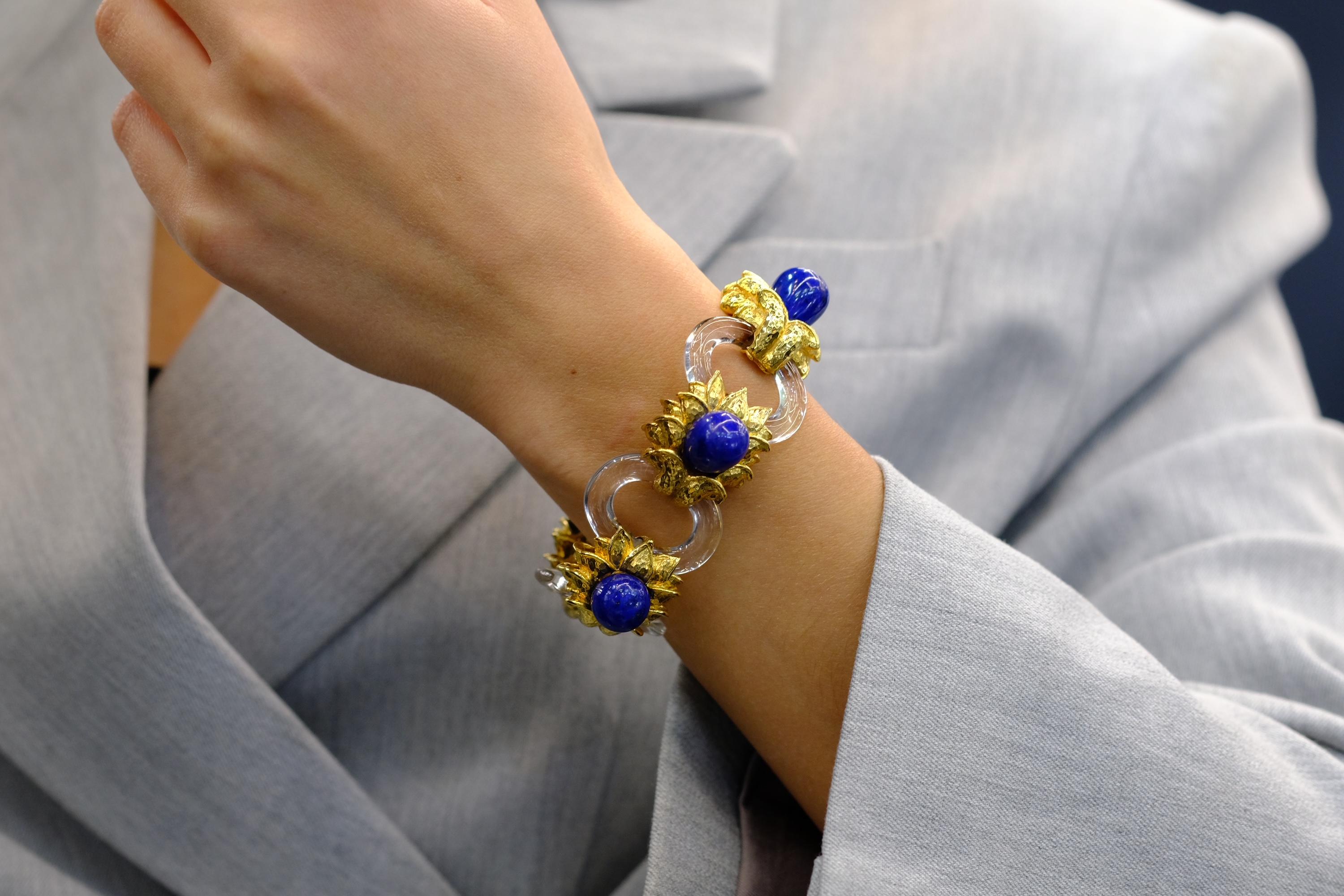 David Webb - Bracelet en or jaune 18 carats, cristal de roche et lapis-lazuli en vente 3