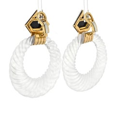 David Webb 18K Yellow Gold Rock Crystal Hoop Earrings