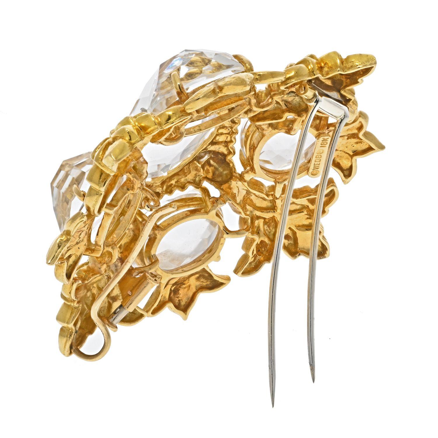 Modern David Webb 18K Yellow Gold Rock Crystal Maltese Style Cross Pendant Brooch For Sale