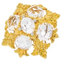 David Webb 18K Yellow Gold Rock Crystal Maltese Style Cross Pendant Brooch