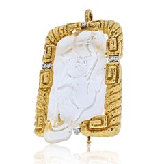 David Webb 18K Yellow Gold Rock Crystal Monkey Pendant, Brooch