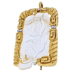 David Webb 18K Yellow Gold Rock Crystal Monkey Pendant, Brooch