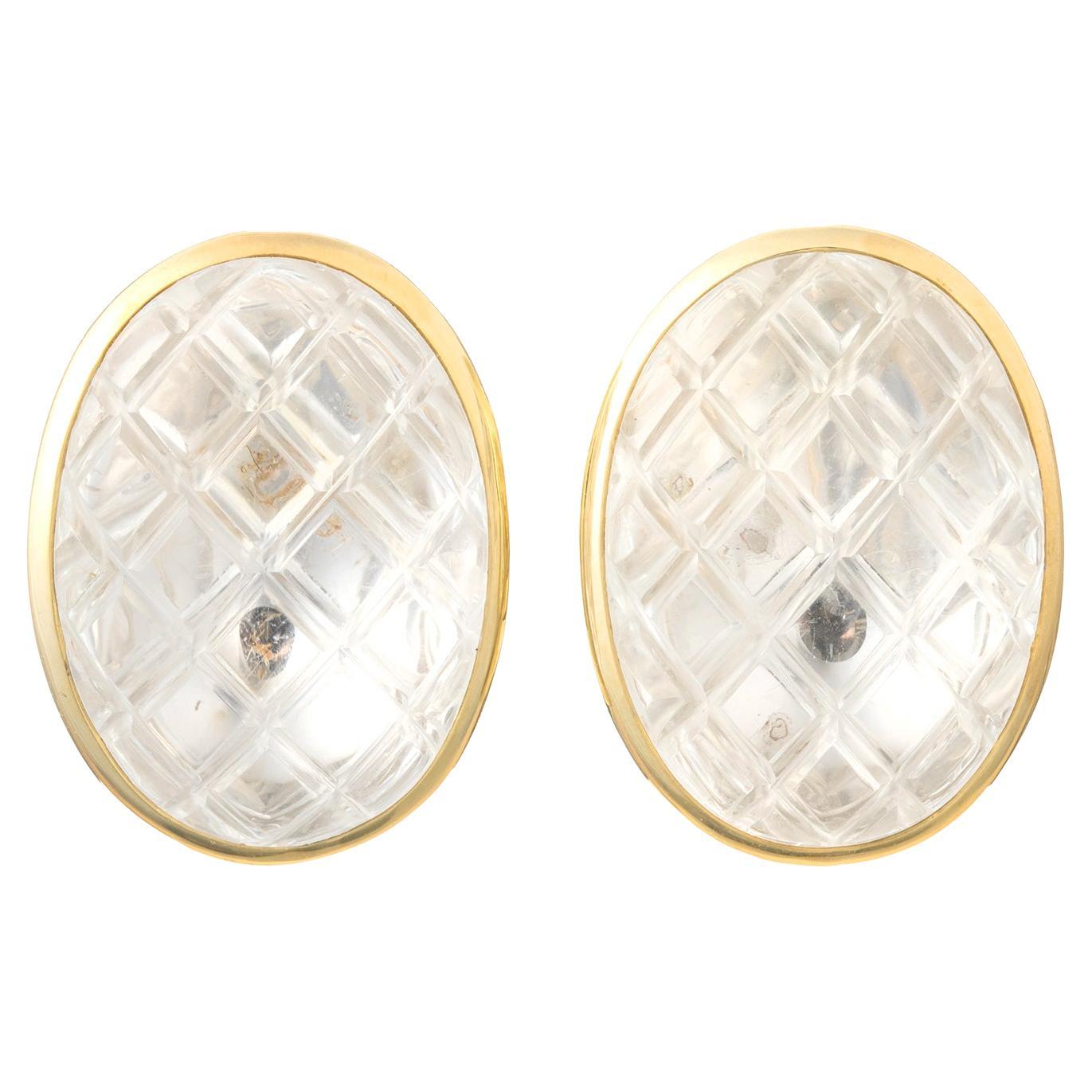 David Webb - Boucles d'oreilles en or jaune 18 carats avec clip en cristal de roche en vente