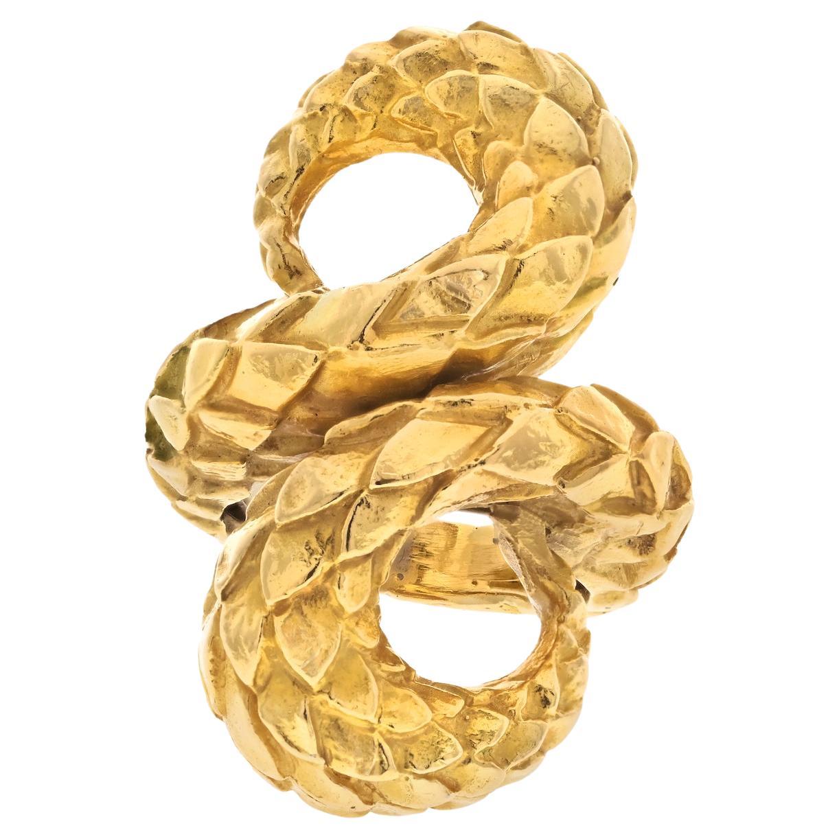 David Webb 18K Yellow Gold Scaled Design Twist Cocktail Ring