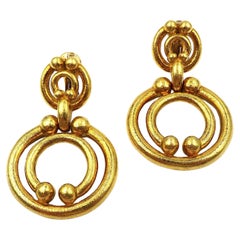 David Webb 18K Yellow Gold Scroll Pendant Earrings