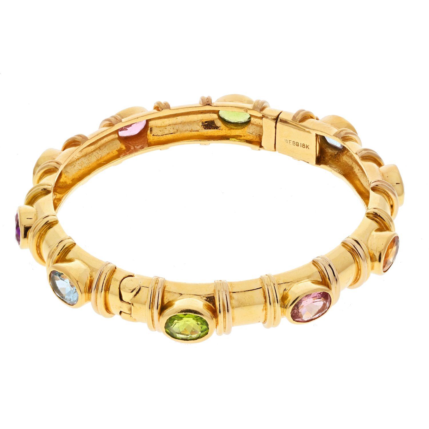 Moderne David Webb Bracelet jonc en or jaune 18 carats avec pierres semi-précieuses en vente