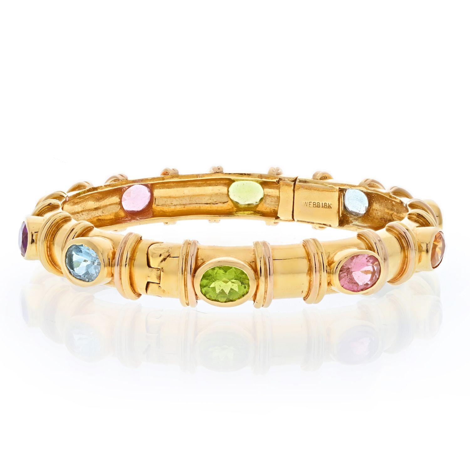 Modern David Webb 18K Yellow Gold Semi Precious Color Stone Bangle Bracelet For Sale