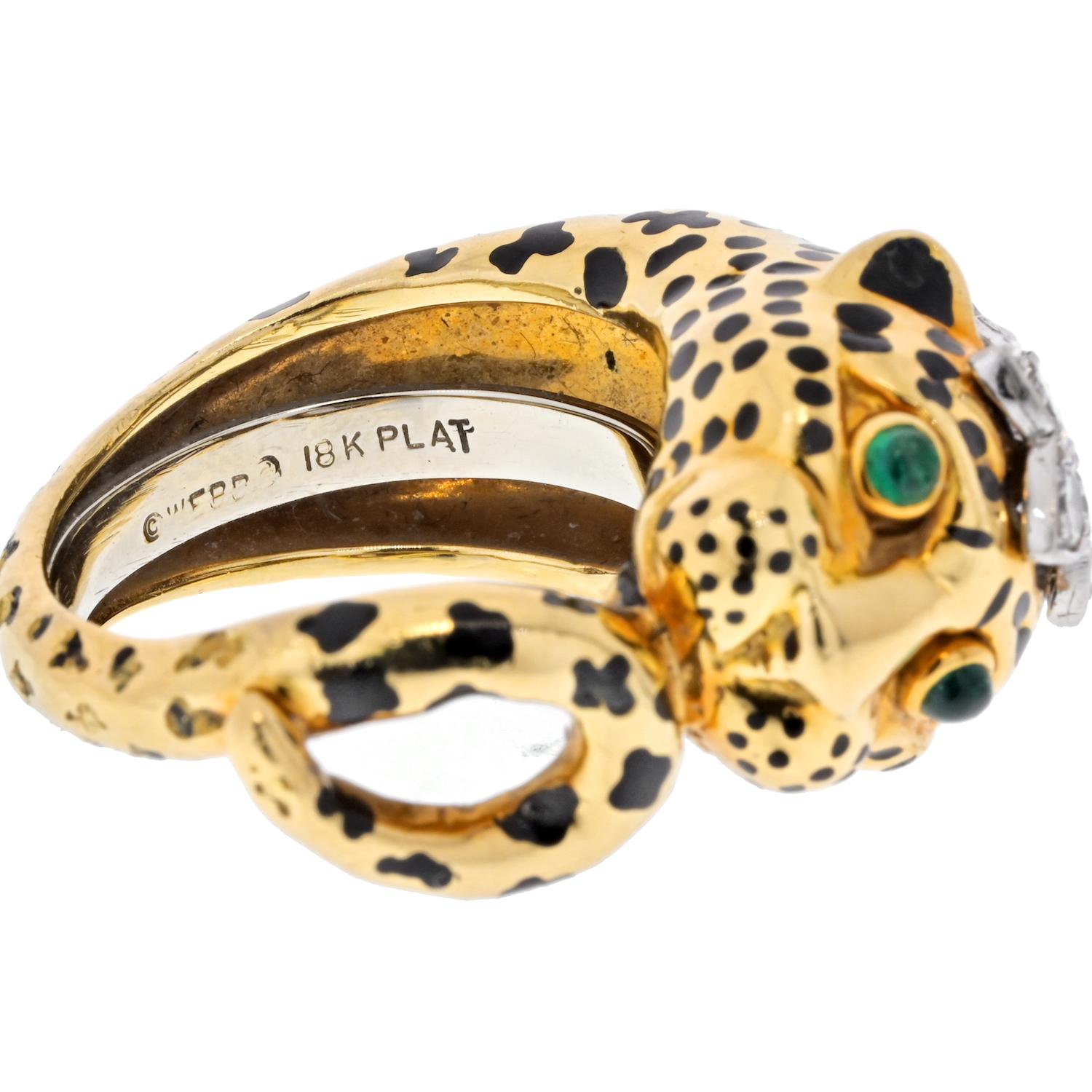 Women's David Webb 18K Yellow Gold Spotted Leopard Diamond Ring