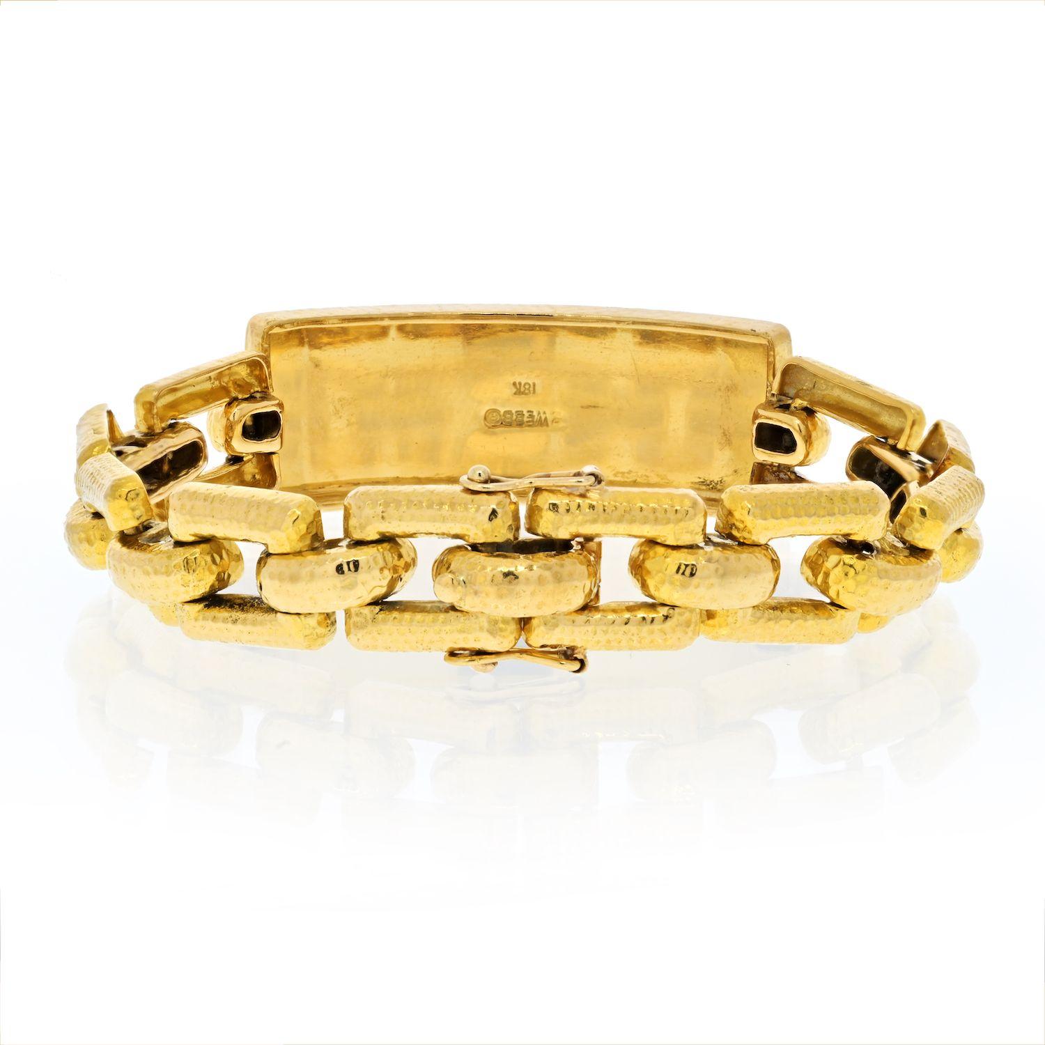 Modern David Webb 18K Yellow Gold Square Open Link Nameplate Bracelet