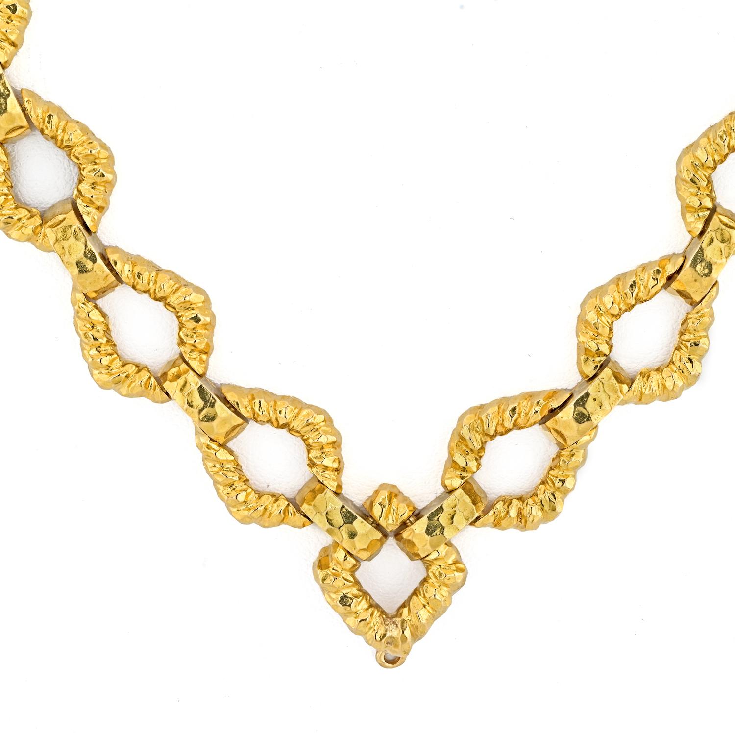 David Webb 18 Karat Gelbgold Texturierte Gliederkette Halskette Damen im Angebot