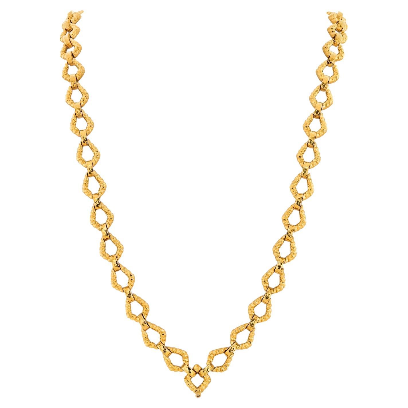 David Webb 18k Yellow Gold Textured Link Chain Necklace For Sale