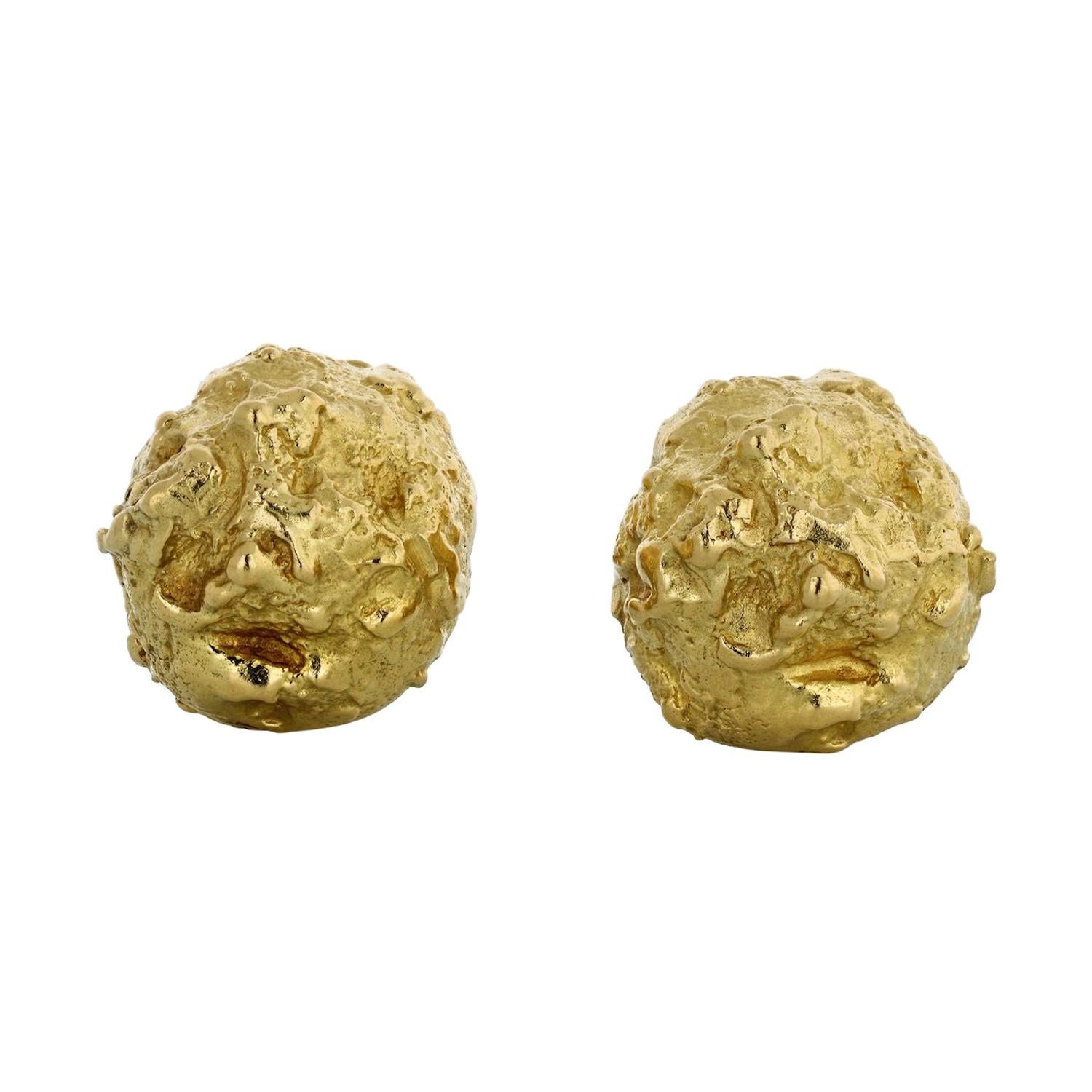 David Webb 18k Yellow Gold Textured Nugget Clip-On Earrings