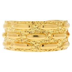 David Webb 18K Yellow Gold Textured Nugget Cuff Bangle Bracelet