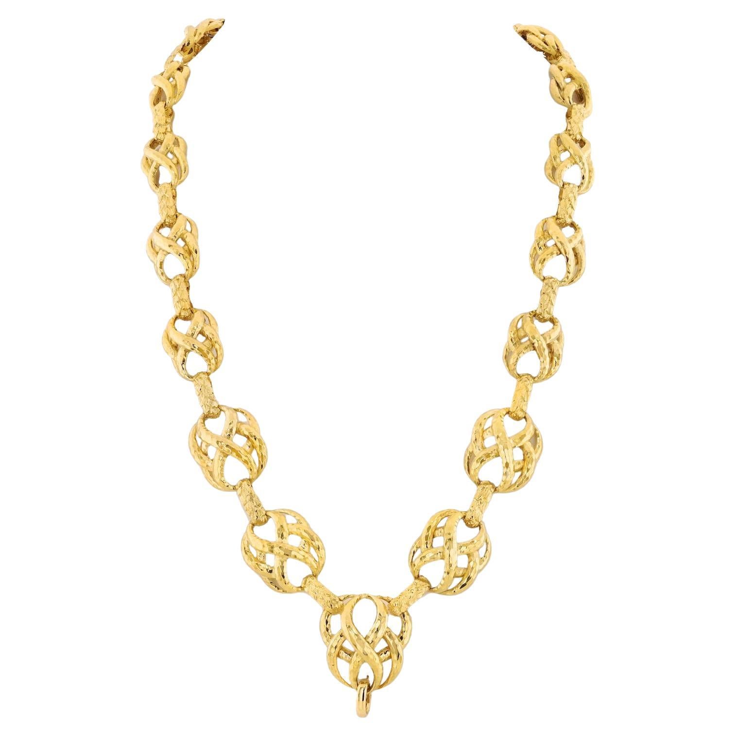 David Webb 18K Yellow Gold Textured Twisted Link Necklace For Sale