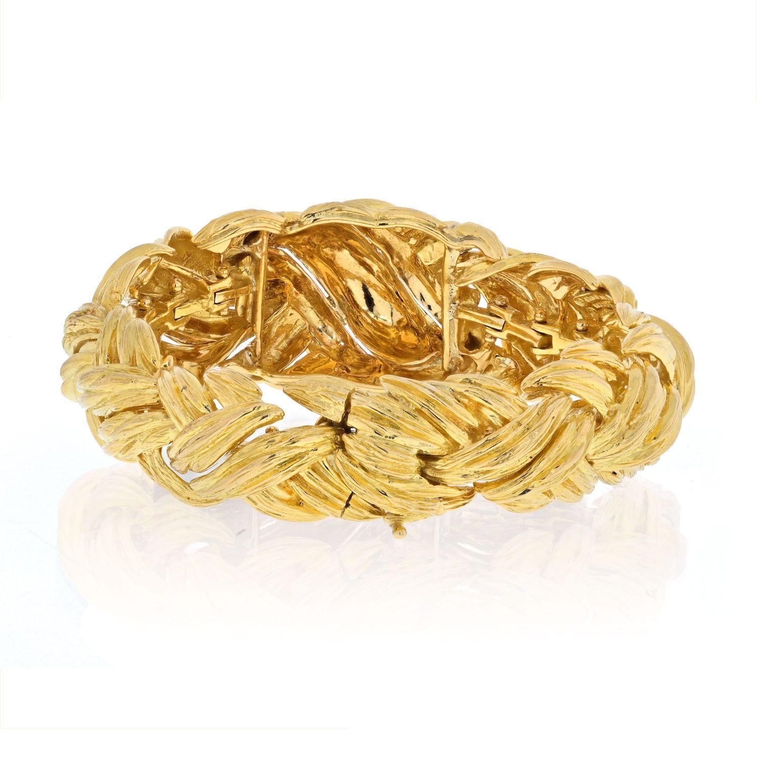 David Webb 18K Yellow Gold Textured Woven Crossover Bracelet 1