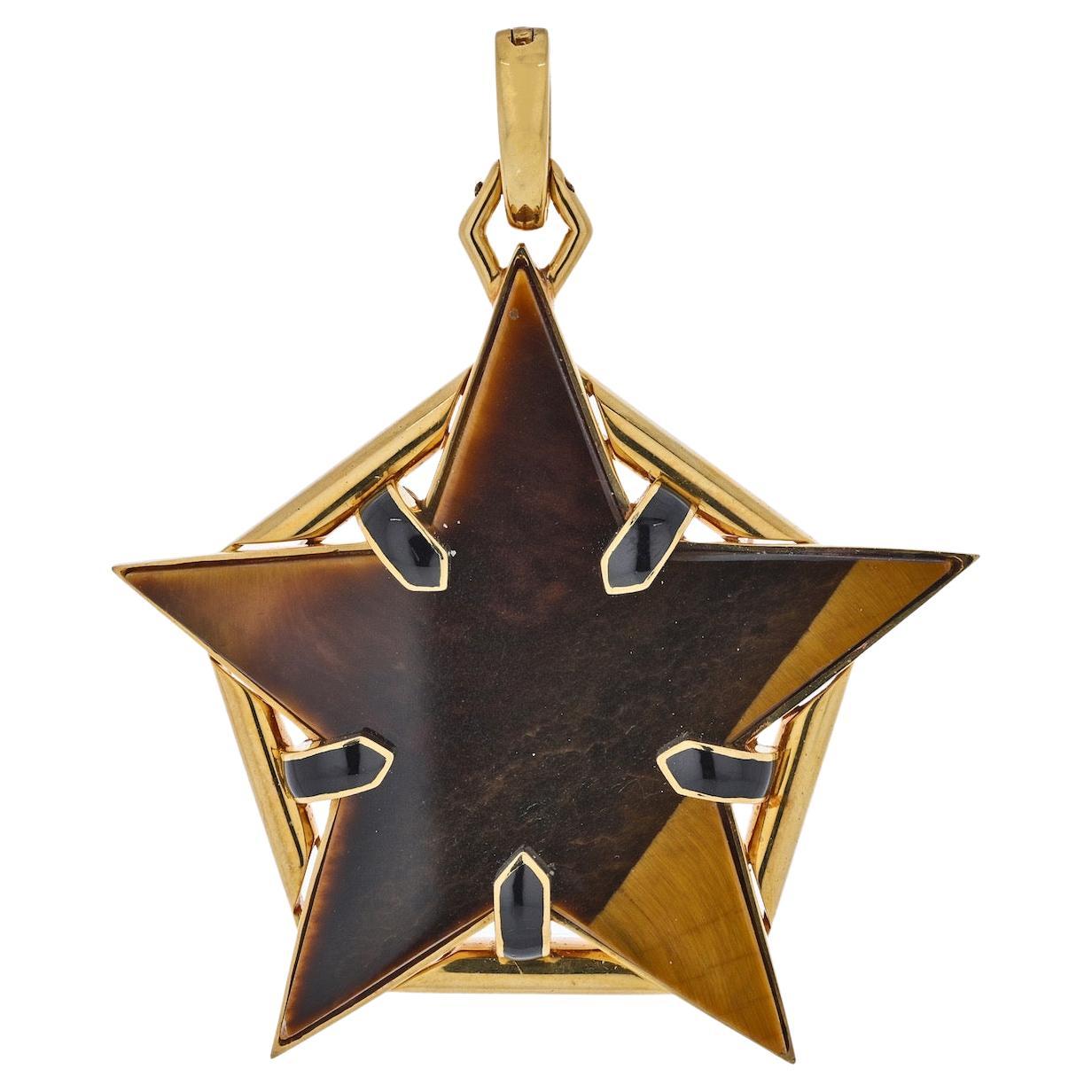 David Webb 18K Yellow Gold Tiger Eye Star Pendant