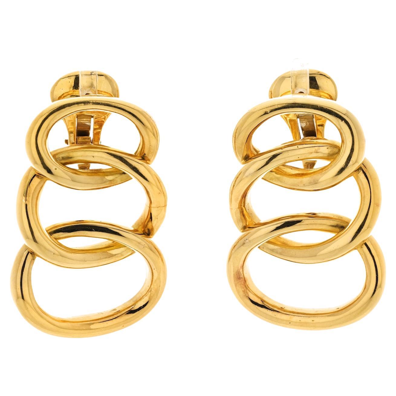 David Webb 18K Yellow Gold triple Oval Layered Hoop Style Clip On Earrings For Sale