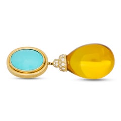 David Webb 18K Yellow Gold Turquoise and Amber Drop Earrings